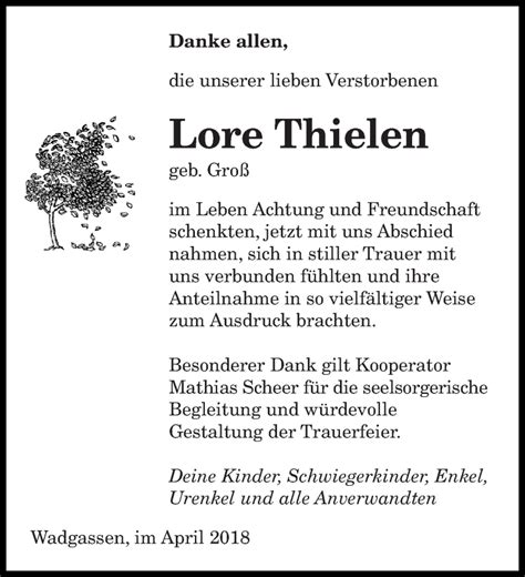 Traueranzeigen Von Lore Thielen Saarbruecker Zeitung Trauer De