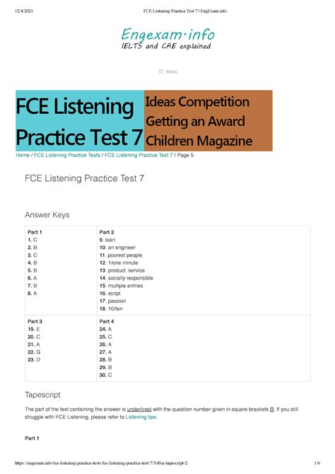 The Ideas Competition Key And Script Fce Listening Practice Test Eng