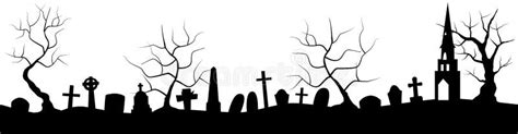 Banner Horizontal Con Silueta Negra De Cementerio Y árboles Ilustración