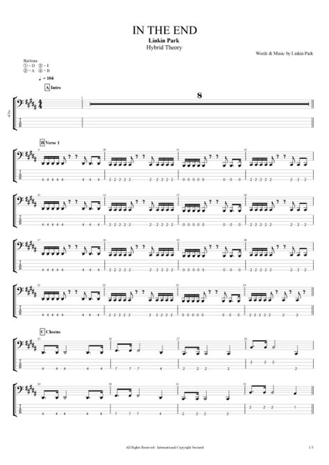 Tablature In The End De Linkin Park Guitar Pro Full Score Mysongbook