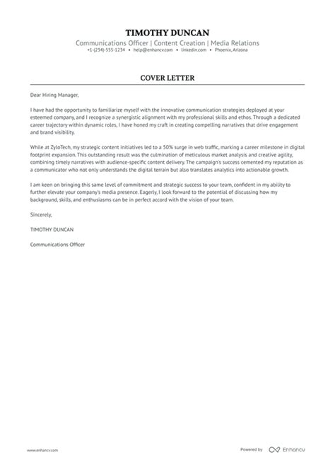 6 Professional Communication Manager Cover Letter Examples And Template For 2024 Enhancv