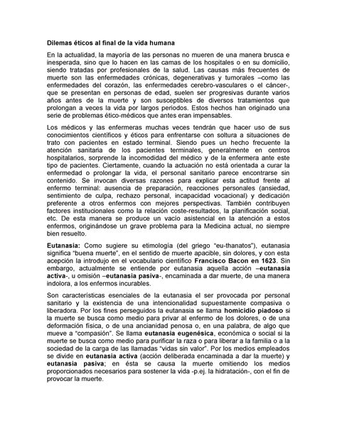 Dilemas éticos al final de la vida humana Las causas más frecuentes