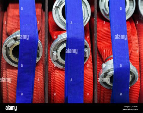 Fire Hose Lined Up With Connections Stock Photo Alamy