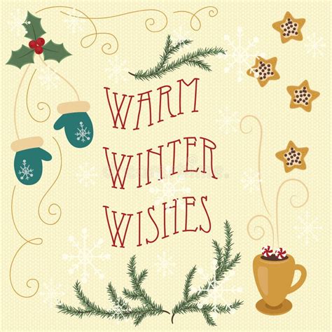 Warm Winter Wishes Hand Drawn Greeting Card Stock Vector