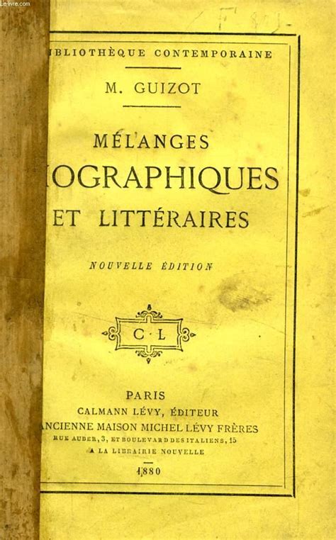 Melanges Biographiques Et Litteraires Von Guizot M Bon Couverture