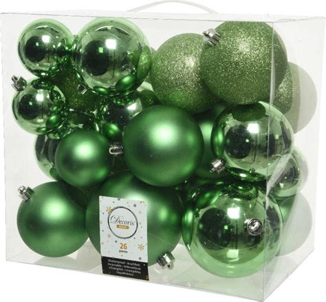 Kunststof Kerstballen Met Glazen Piek Groen 27 Delig Bol