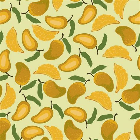 Hand Drawn Funny Doodle Cute Mango Seamless Pattern Background