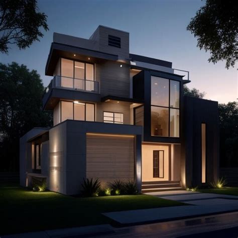Premium Photo A Modern House Exterior At Night View With Room Light