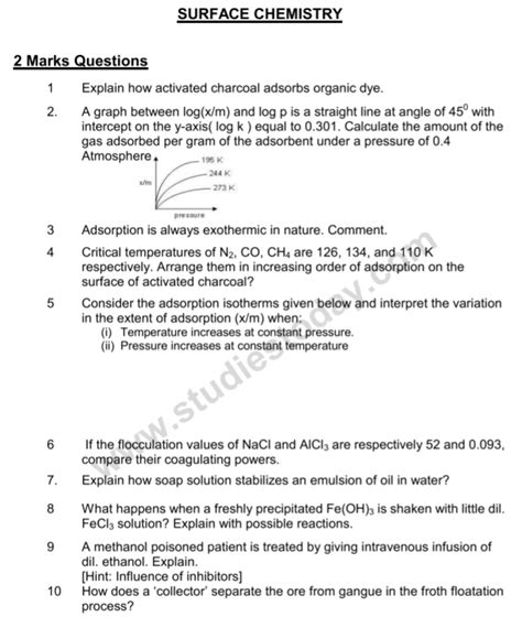 Cbse Class Chemistry Surface Chemistry Notes Set D