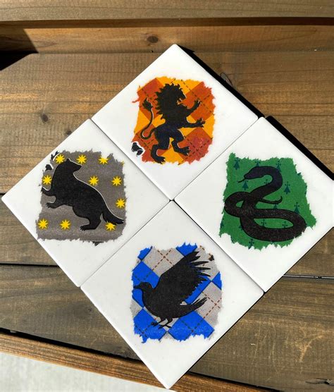 Four Harry Potter Houses Ceramic Tile Coasters Hogwarts Etsy