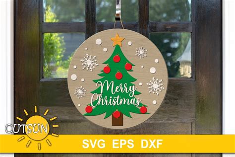 Merry Christmas Door Hanger Svg Christmas Tree Door Hanger Svg Etsy