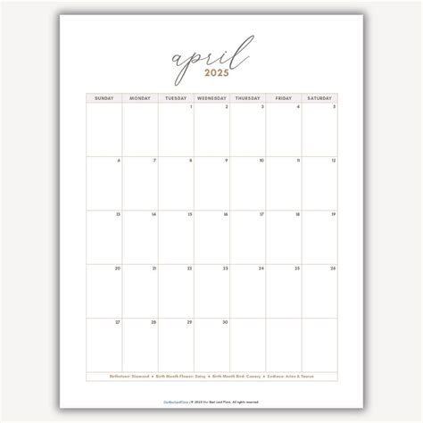 April 2025 Calendar Printable Pdf Portrait Blank Calendar April