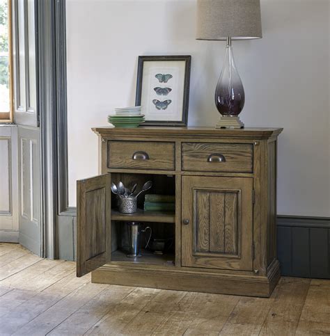 Pleasing Solid Oak Small Sideboard With Manor Houses Decorative