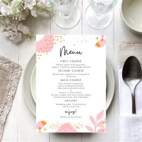 Blush Pink Menu Template Pink Watercolor Menu Wedding Menu Etsy