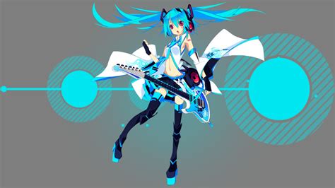 Aqua Eyes Aqua Hair Blue Eyes Blue Hair Guitar Hatsune Miku Headphones