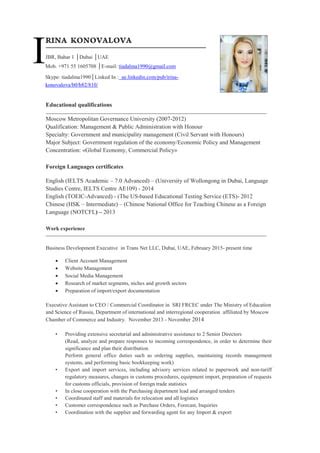 Irina Konovalova Executive Assistant Pdf