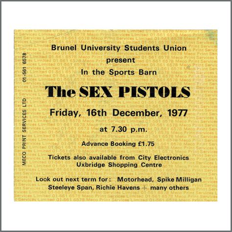 B The Sex Pistols Brunel University Concert Ticket Stub Uk Tracks