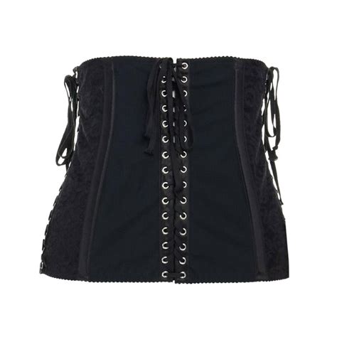 Dolce Gabbana Black Floral Lace Boned Laced Up Corset Belt It42 M At