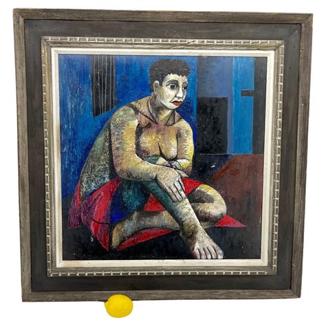 Mid Century Cubist Modernist Painting Of Female Nude Portrait At StDibs