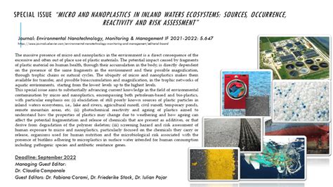 Pdf Special Issue Micro And Nanoplastics In Inland Waters Ecosystems