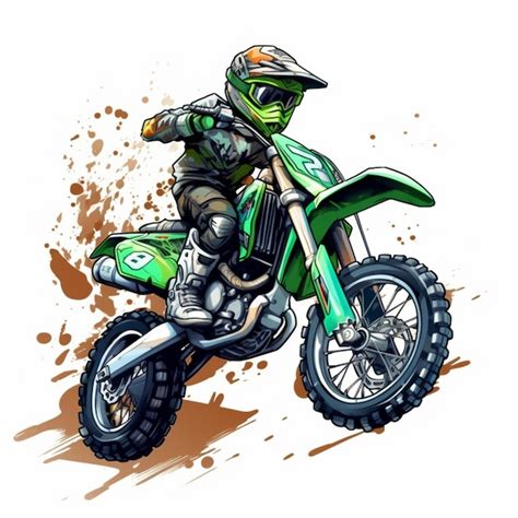 A green dirt bike with a rider on it | Premium AI-generated image