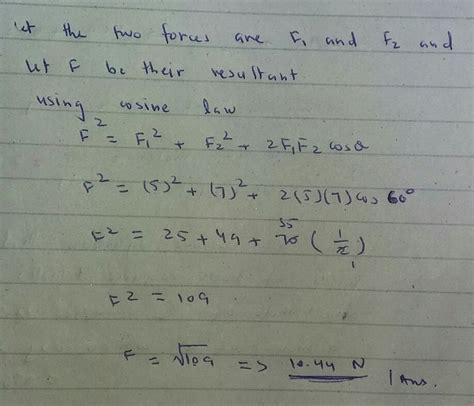 Two Forces N And N Act On A Particle With An Angle Of Find The