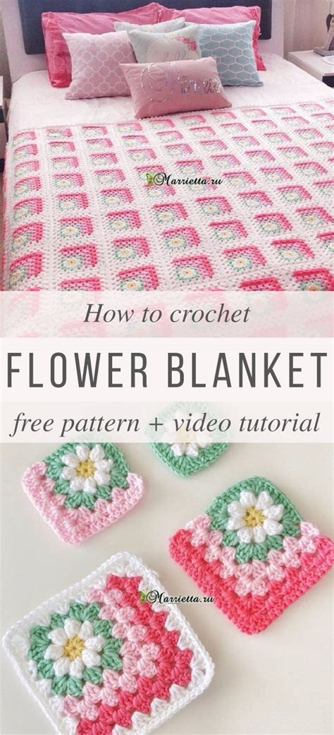 Crochet Flowers Granny Square Blanket Crochetbeja