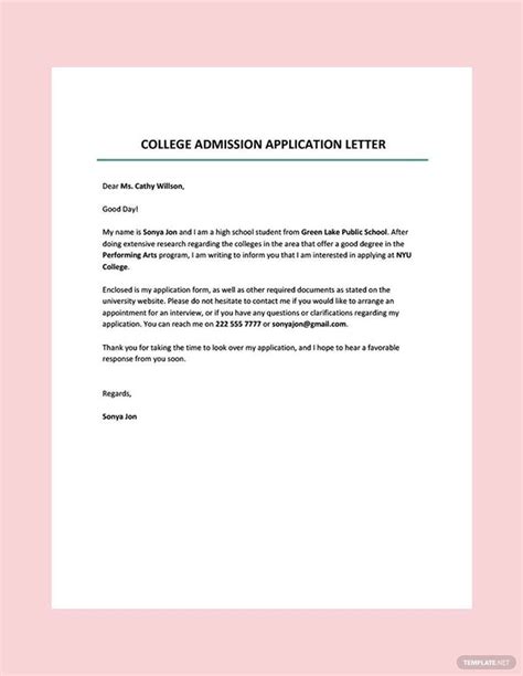 College Admission Application Letter Template - Download in Word ...