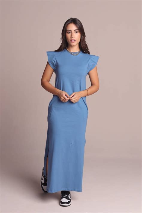 Vestido Midi Muscle Azul Elementar Valentt Fabrica De Moda