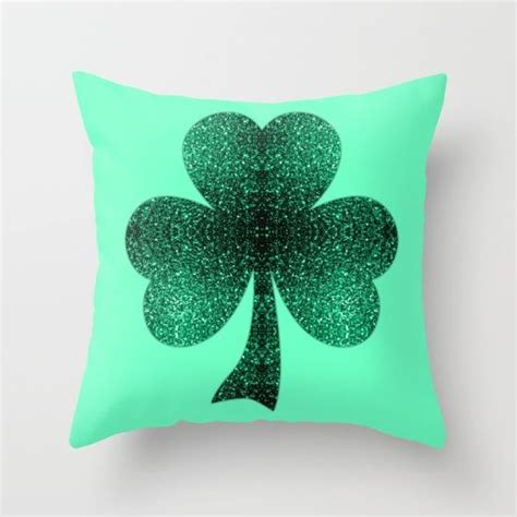 Emerald Green Shamrock Clover Sparkles Throw Pillow By Pldesign