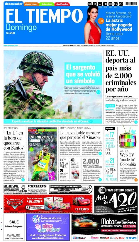 Periódico El Tiempo Colombia Periódicos De Colombia Edición De Domingo 22 De Julio De 2012