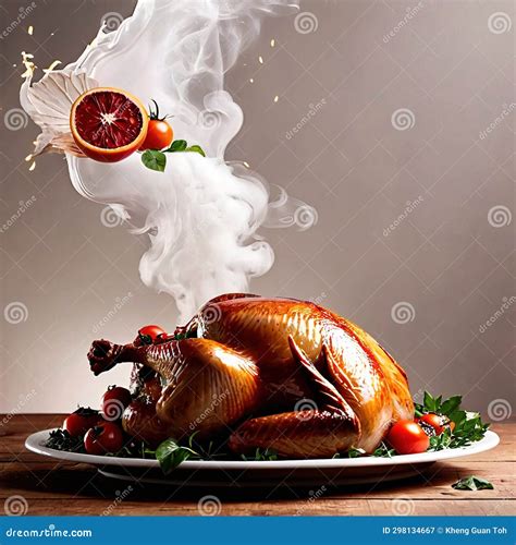 Roast Turkey Dinner Steaming Hot Dynamic Flying Bursting Layout Stock Illustration