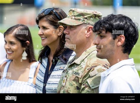 Republican Presidential Candidate Nikki Haley Poses For A Photo With Her Husband Maj Michael