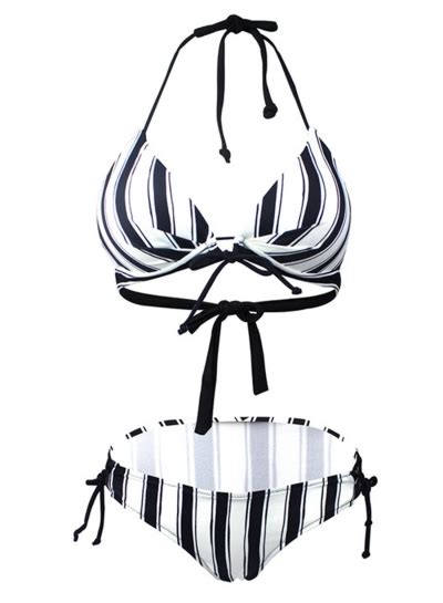 Fashion Striped Halter Triangle Bikini Set STYLESIMO