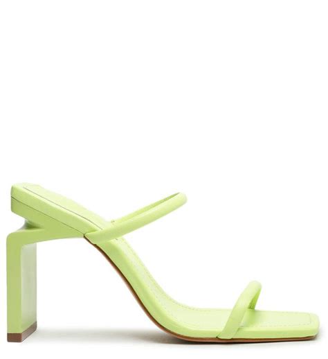 Sandália Mule Salto Alto Kattie Couro Verde Neon Mule salto Verde