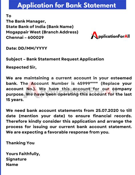 10 Application For Bank Statement Format Request Letter