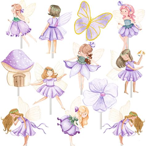 Purple Fairy Party Cupcake Toppers Fairies Party Cupcake Toppers 24pcs