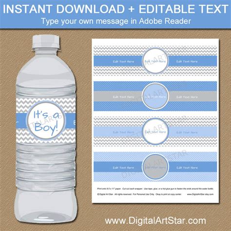 Baby Boy Water Bottle Labels Diy Printable Baby Shower Water Bottle