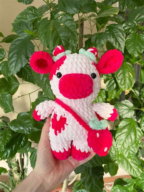 Plush Strawberry Cow Amigurumi Strawberry Cow Plushie Cow Etsy