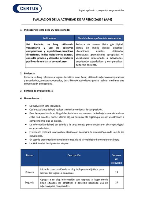 Lineamientos evaluación AA4 docx Inglés aplicado a proyectos