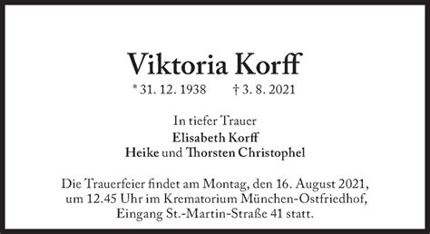 Traueranzeigen Von Viktoria Korff Sz Gedenken De