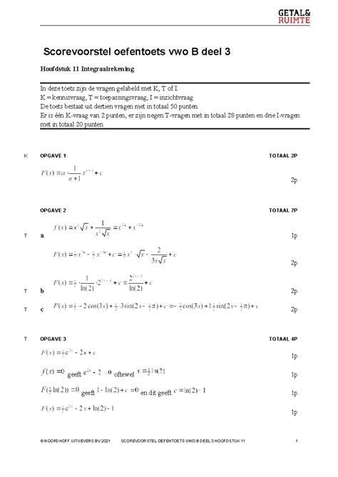Getal En Ruimte Vwo Deel H Oefentoets Scorevoorstel