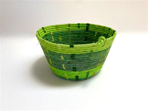 Green Hand Dyed Coiled Rope Bowl Ombre Basket Clothesline Etsy