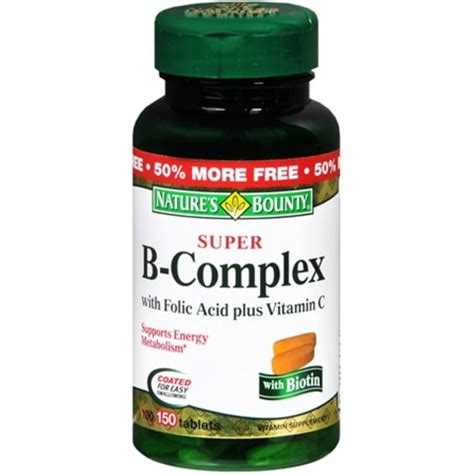 Natures Bounty B Complex With Folic Acid Plus Vitamin C Tablets 150 Ea Pack Of 3 Walmart