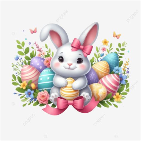 Easter Bunny With A Bunch Of Eggs Happy Day Cute Colorful And Spring