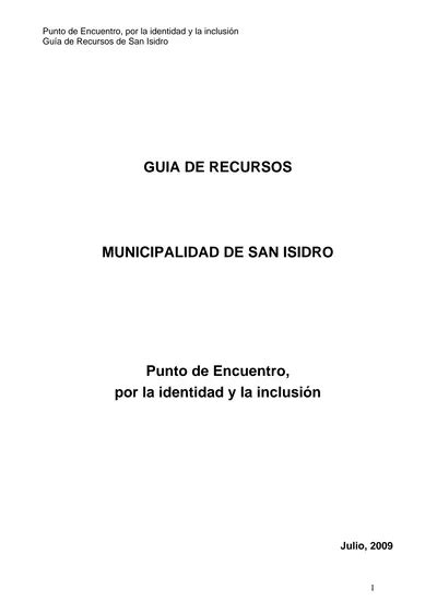 GUIA DE RECURSOS MUNICIPALIDAD DE SAN ISIDRO Punto De Encuentro Por