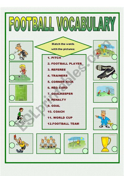 Free Football Vocabulary Worksheets Esl Vault