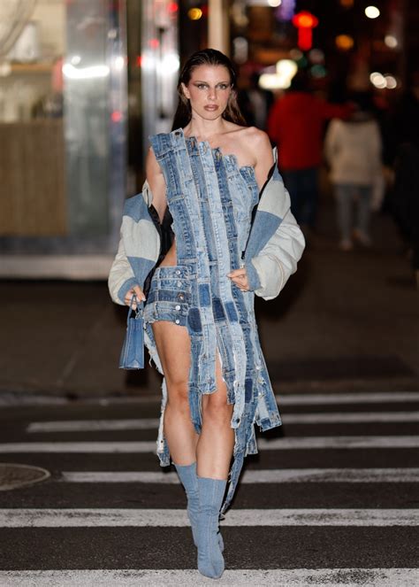 Julia Fox Wears Unexpected Waistband Denim Dress With Pointy Boots Footwear News