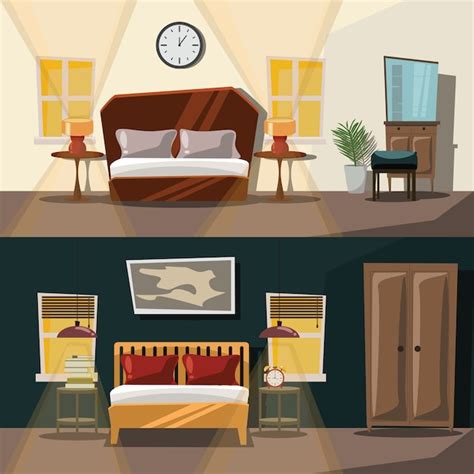 Illustration Vectorielle De Chambre à Coucher Intérieur Vecteur Premium