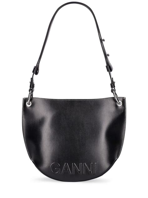 Ganni Medium Banner Hobo Leather Shoulder Bag In Black Lyst